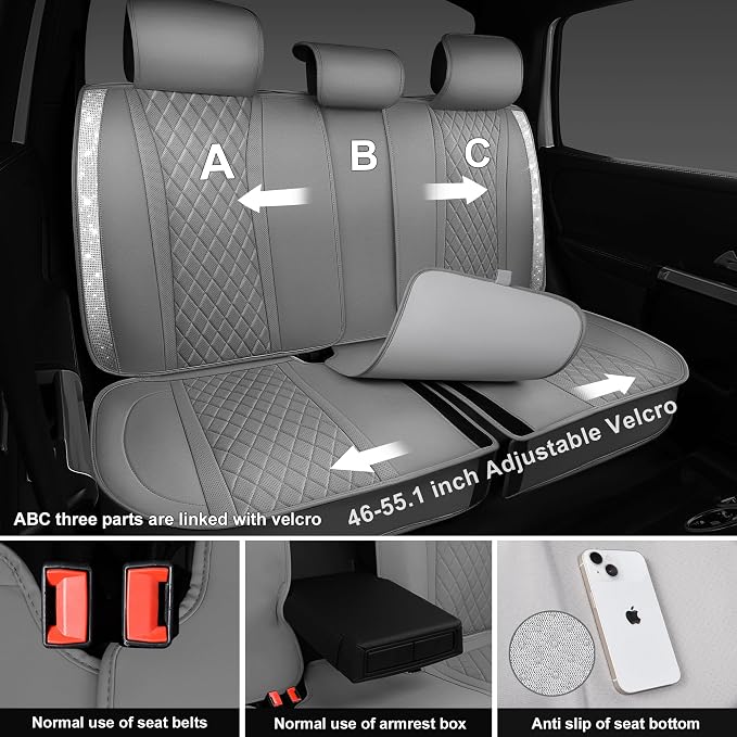 Universal Faux Leather Seat Covers — Full Set — Gray