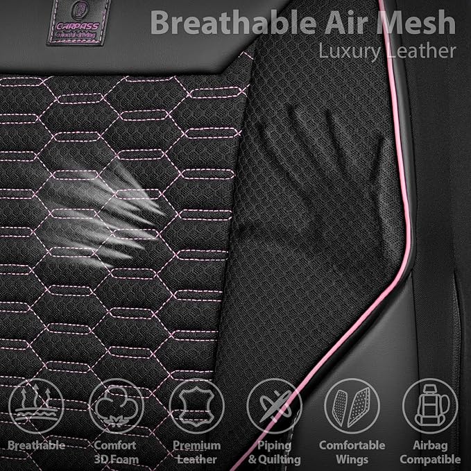 Universal Fabric Seat Covers — Front Seat — Black / Pink