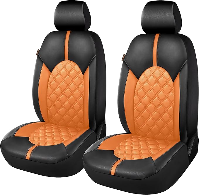 Universal Faux Leather Seat Covers — Front Seat — Orange / Brown