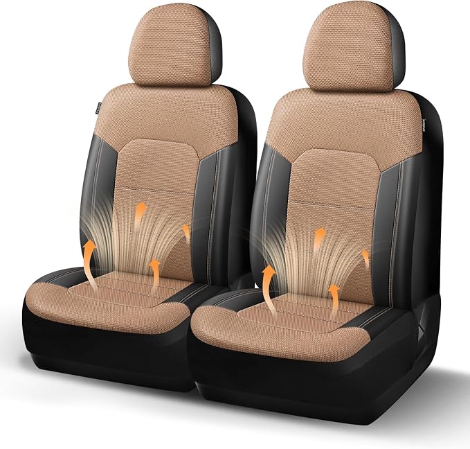 Universal Fabric Seat Covers — Front Seat — Black / Beige