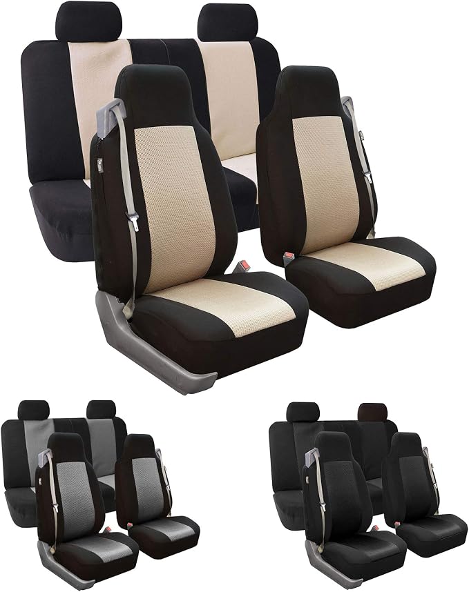 Fabric Car Seat Covers — Beige / Black