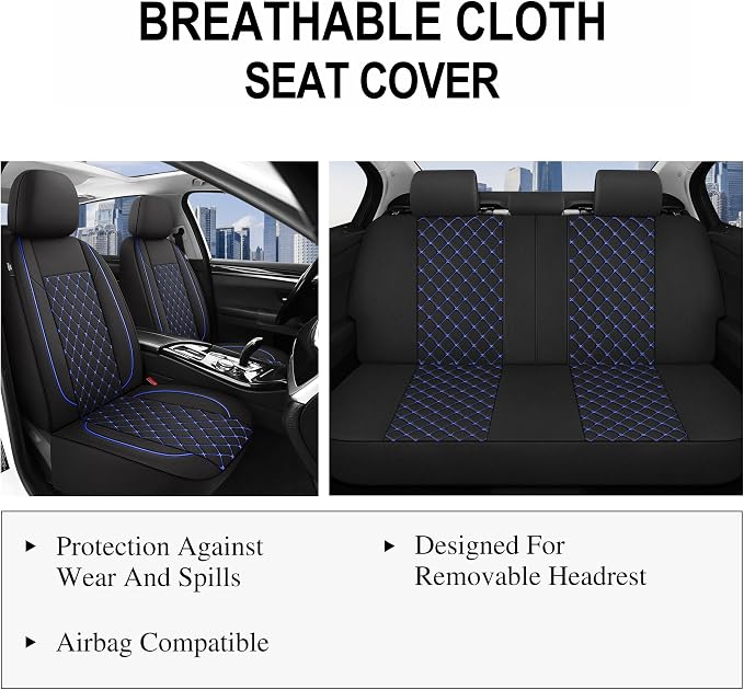 Fabric Car Seat Covers — Full Set — Black / Blue