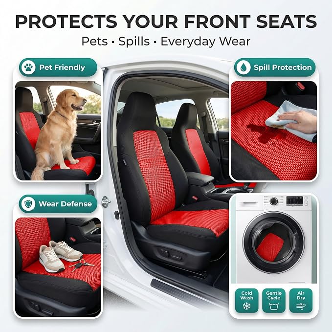 Universal Fabric Seat Covers — Front Seat — Red