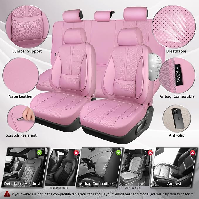 Universal Faux Leather Seat Covers — Full Set — Pink