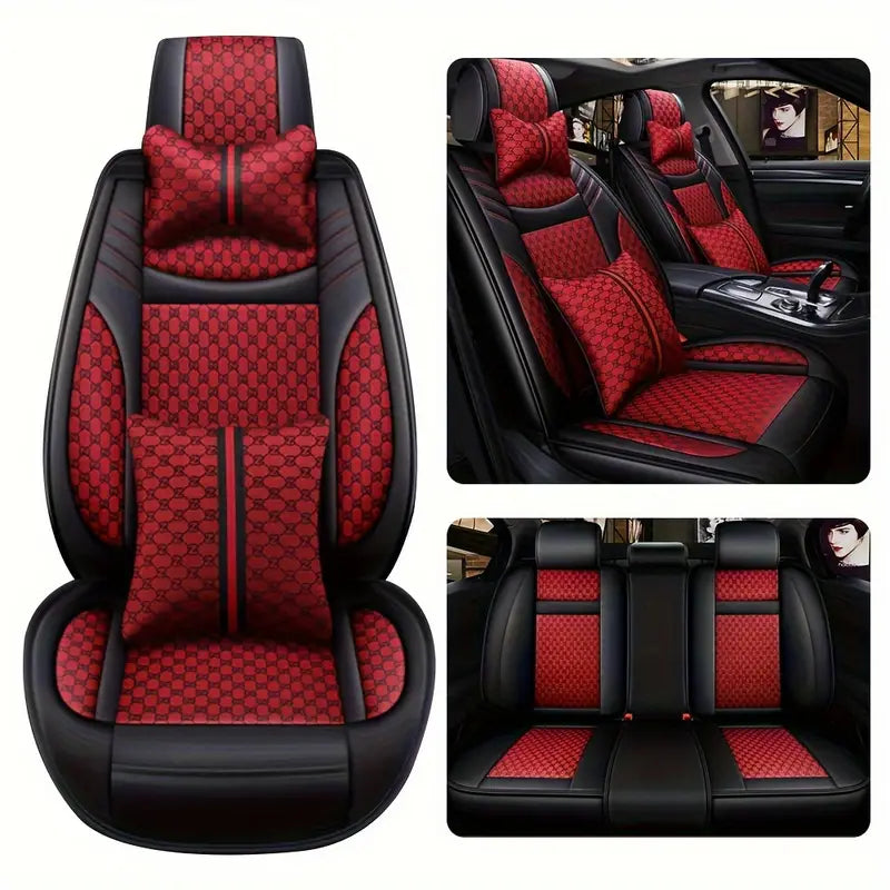5-Seats Full Set Leather Car Seat Covers Universal Front Rear Protector Mat Pad