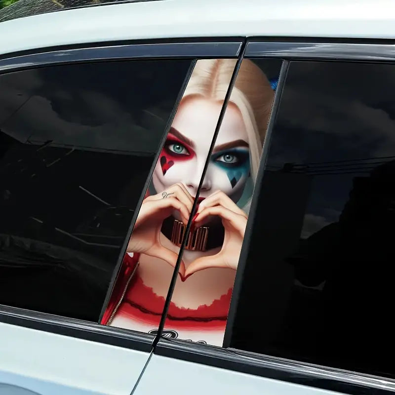 2pcs Fun & Stylish Clown Car Decals - Vinyl B-Pillar Sticker