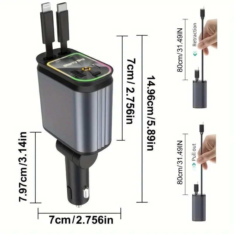 66W 4-in-1 Retractable Car Charger With Star Projector