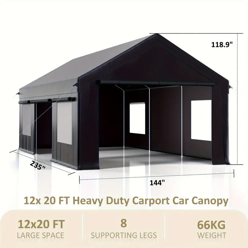 Heavy Duty 12' x 20' Portable Carport with Side Door and Roll-Up Windows 8adc3142-a000-4ecd-a850-48b4b0c14718