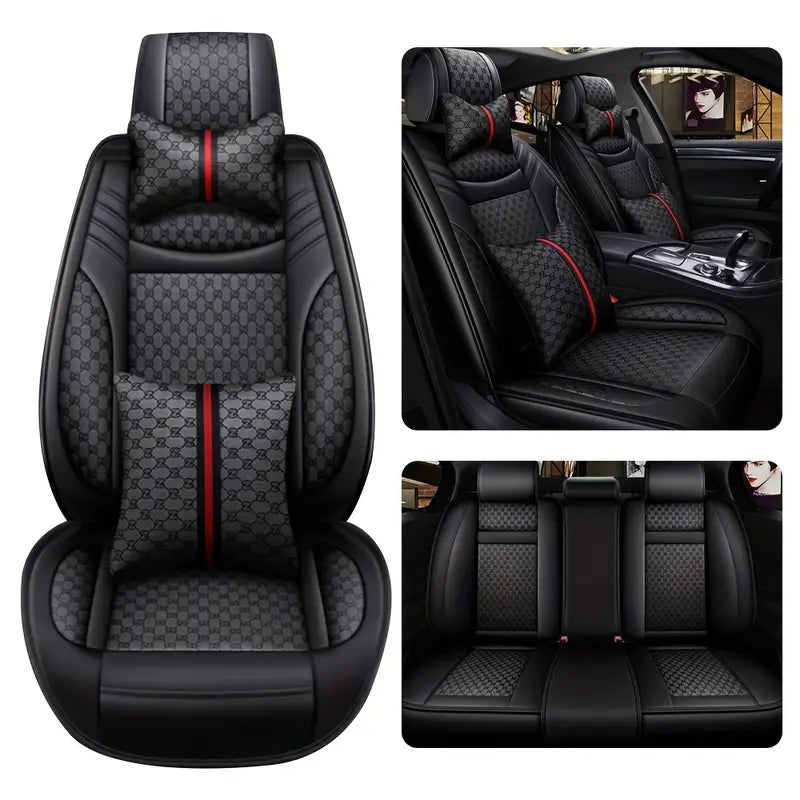 5-Seats Full Set Leather Car Seat Covers Universal Front Rear Protector Mat Pad