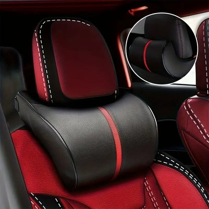 1pc Faux Leather Car Memory Foam Headrest Pillow Comfortable For Long Driving 8c282c94-ed98-4fc2-8ce2-bce24fba9974