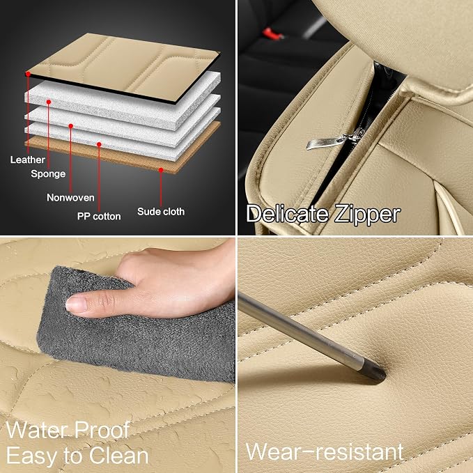 Universal Faux Leather Seat Covers — Full Set — Beige