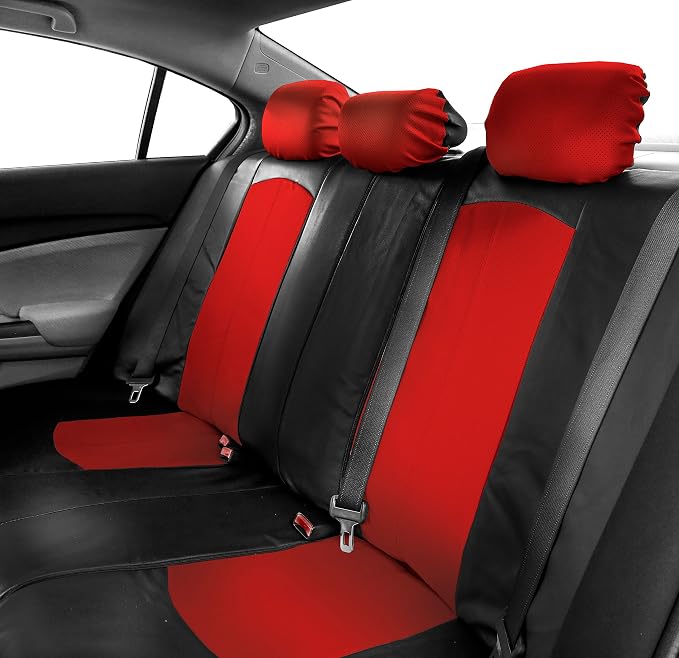 Universal Faux Leather Seat Covers — Full Set — Red / Black / Tan