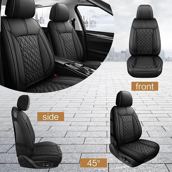 Universal Faux Leather Seat Covers — Front Seat — Black