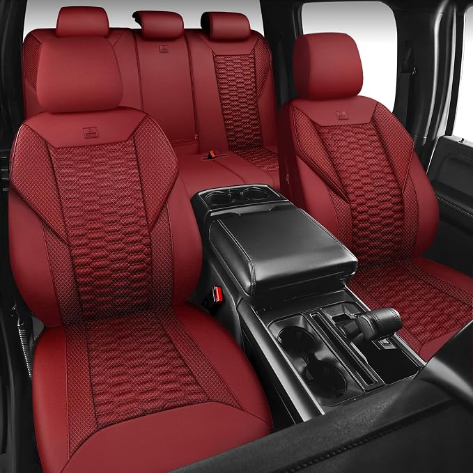 Universal Faux Leather Seat Covers — Full Set — Red / Burgundy