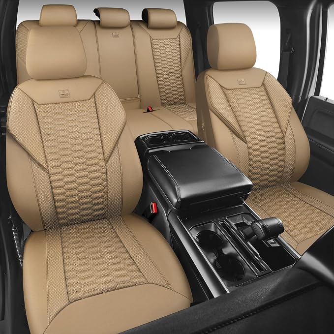 Universal Faux Leather Seat Covers — Full Set — Tan / Beige