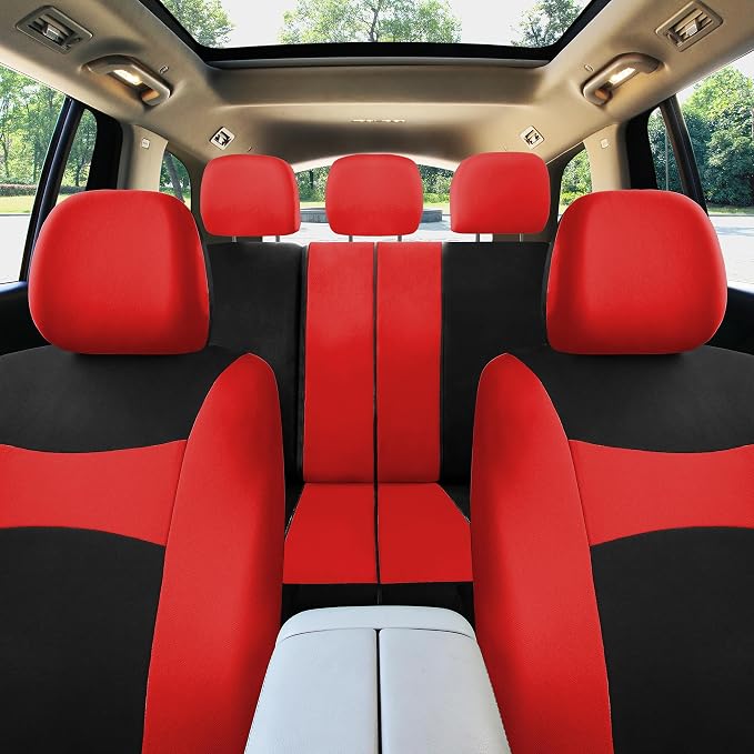 Universal Fabric Seat Covers — Full Set — Red