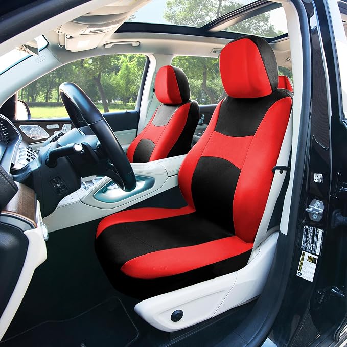 Universal Fabric Seat Covers — Full Set — Red