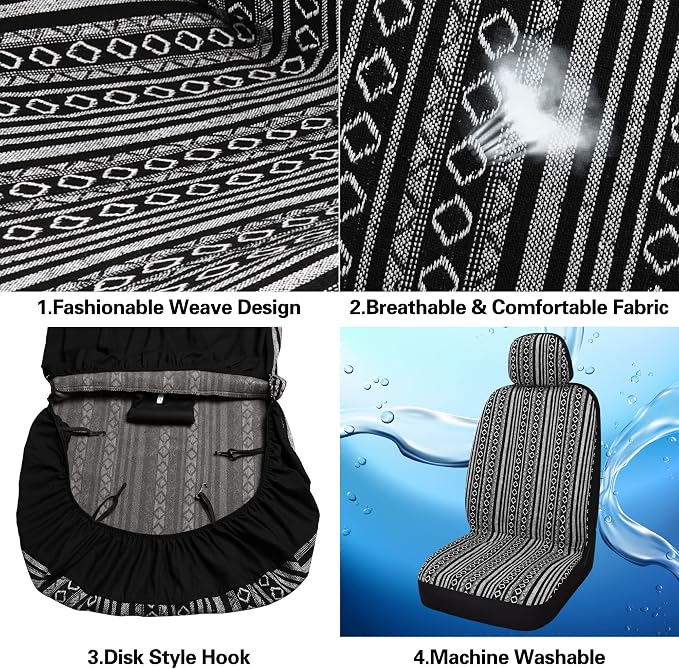 Universal Seat Covers — Full Set — Black / White