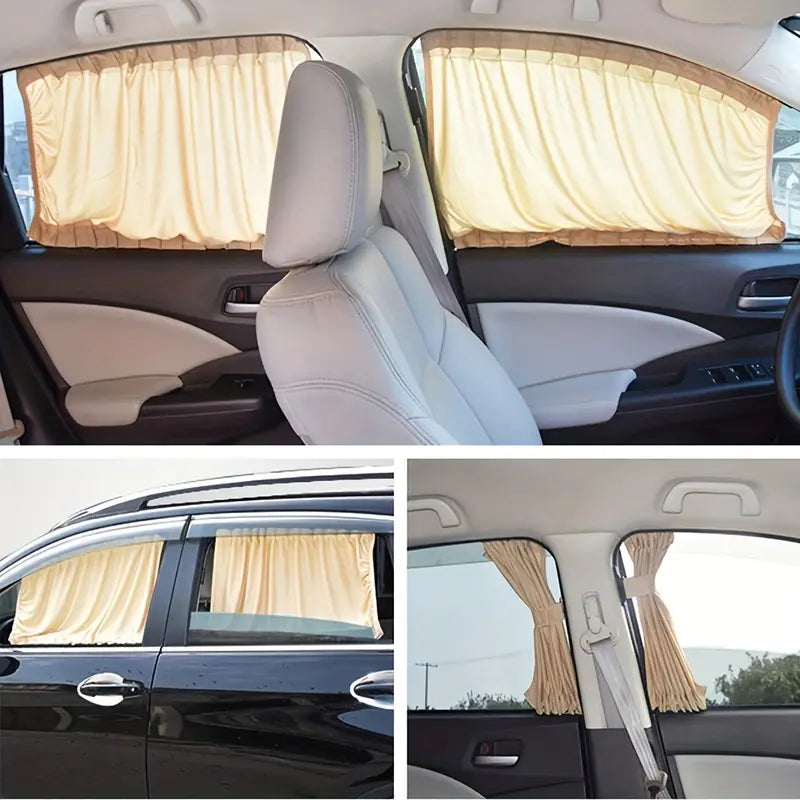 2pcs Universal Car Sun Shade Side Window Curtain Auto Foldable Uv Protection