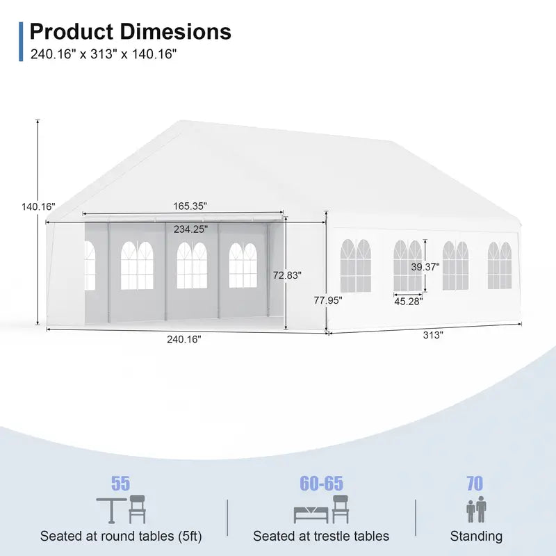 20x26 Canopy Tent for Parties Heavy Duty Carport Large Wedding Event Tent Portable Garage