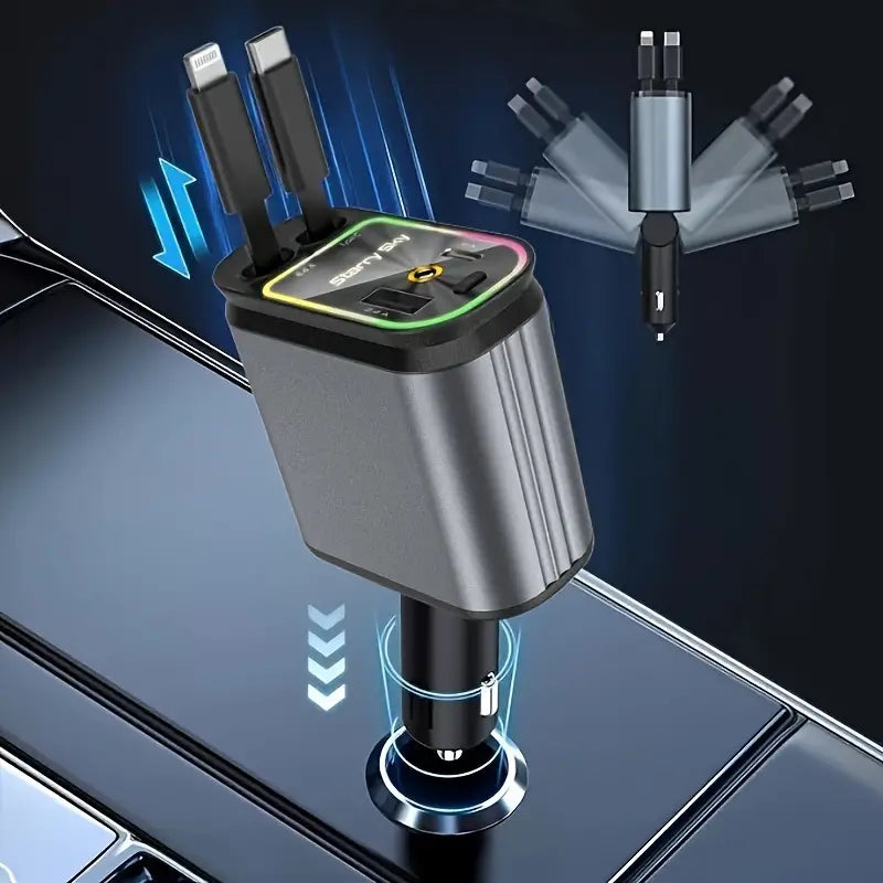 66W 4-in-1 Retractable Car Charger With Star Projector