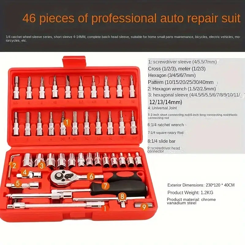 46-Piece 1/4 Drive Socket Wrench Set - Tool Kit