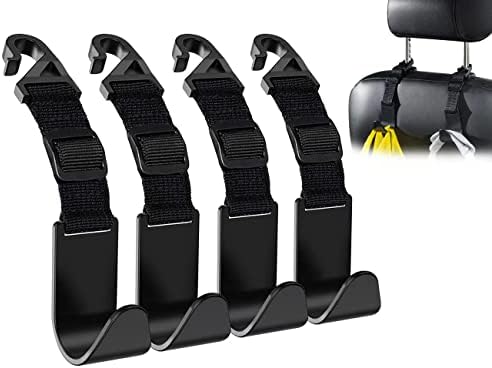 4-Pack Universal Car Headrest Hooks - Adjustable Seat Back Hanger for Bags & Purses Black 1 box of 4 pieces B09WRTTRMQ-0-1766502117447