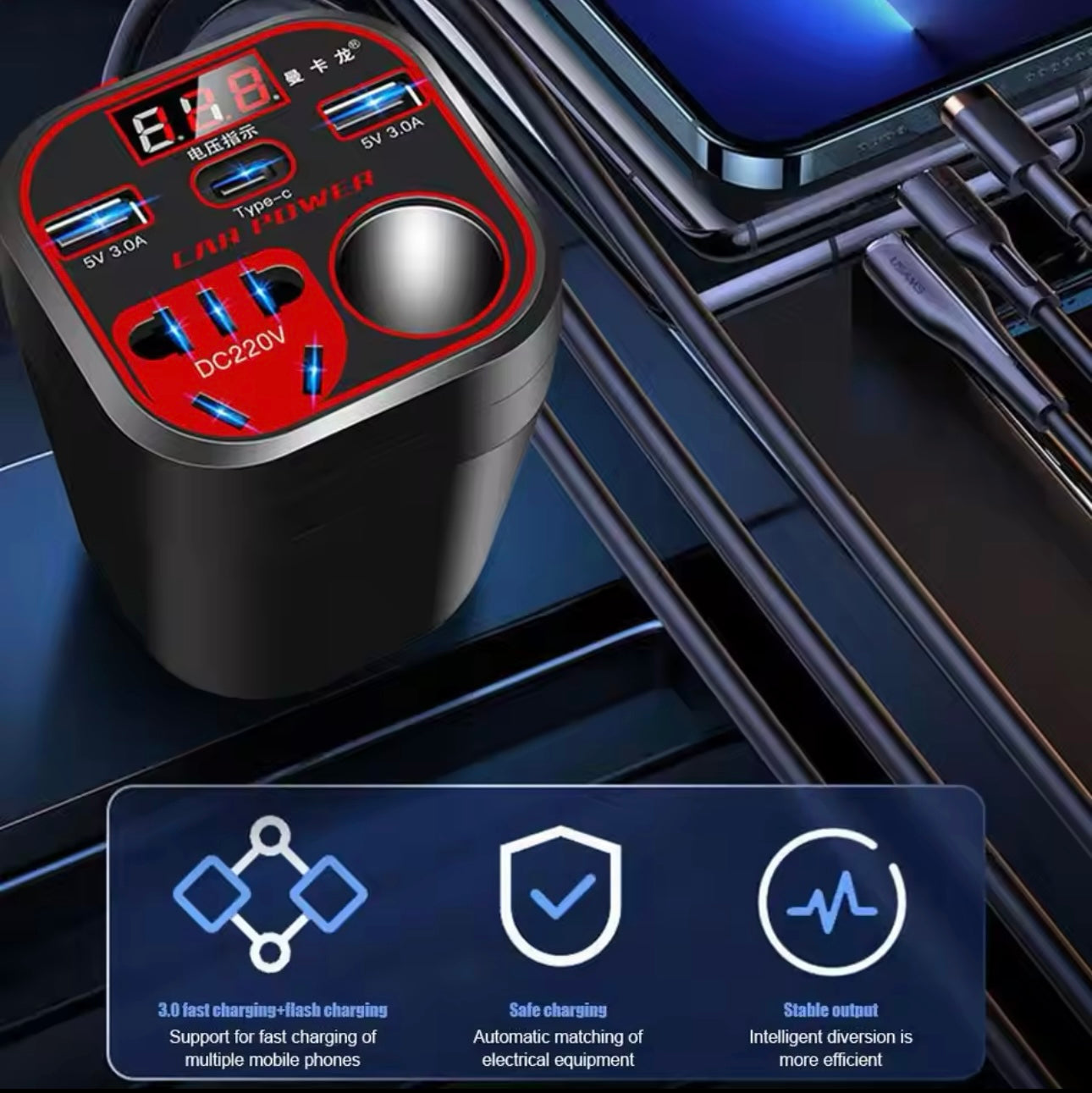 200W 12V 24V To 220V Car Power Inverter LED