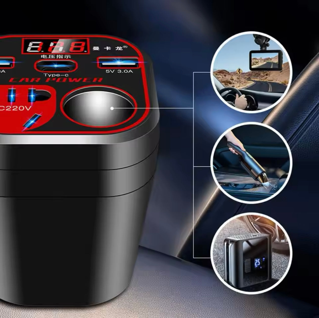 200W 12V 24V To 220V Car Power Inverter LED