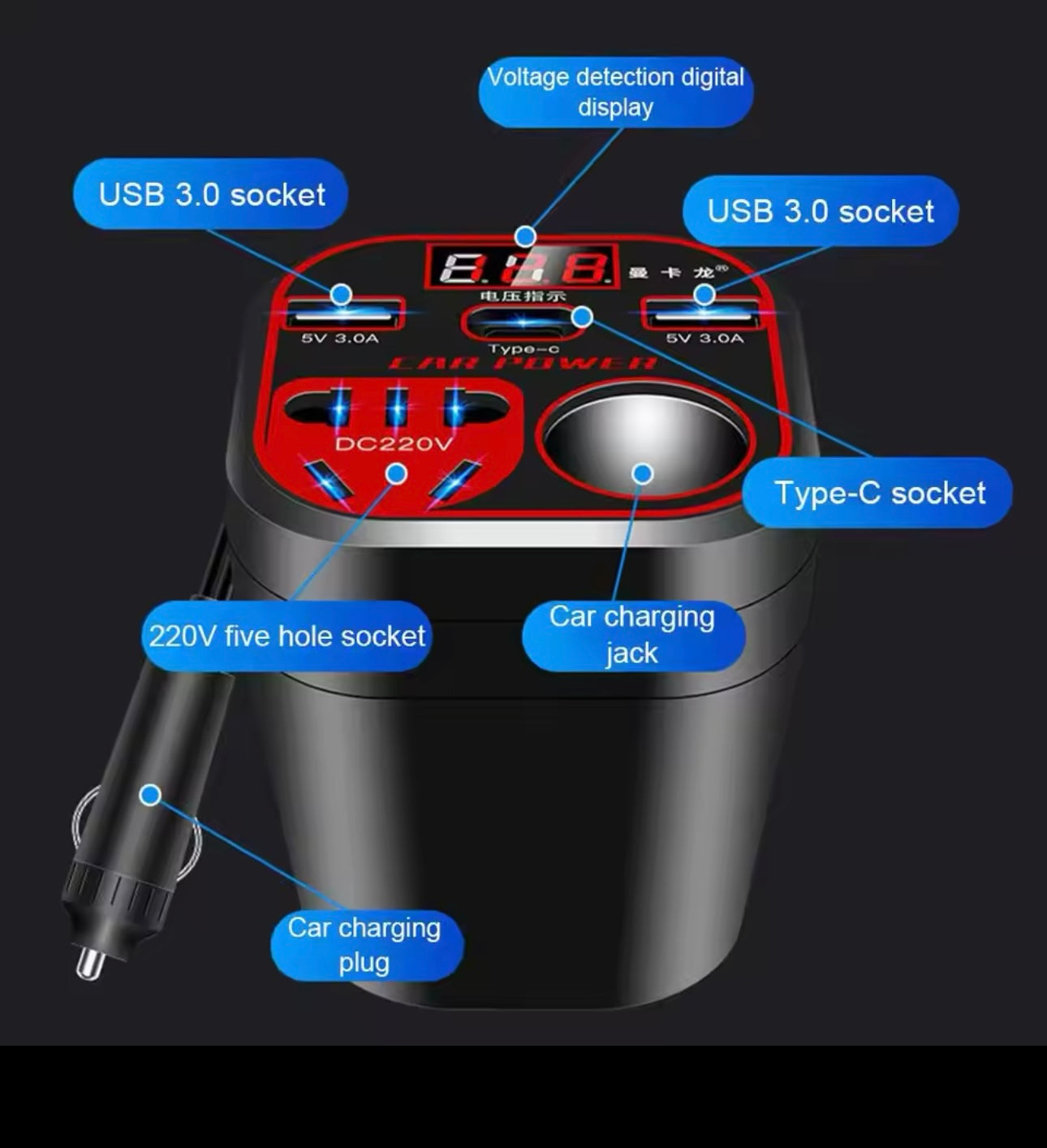 200W 12V 24V To 220V Car Power Inverter LED