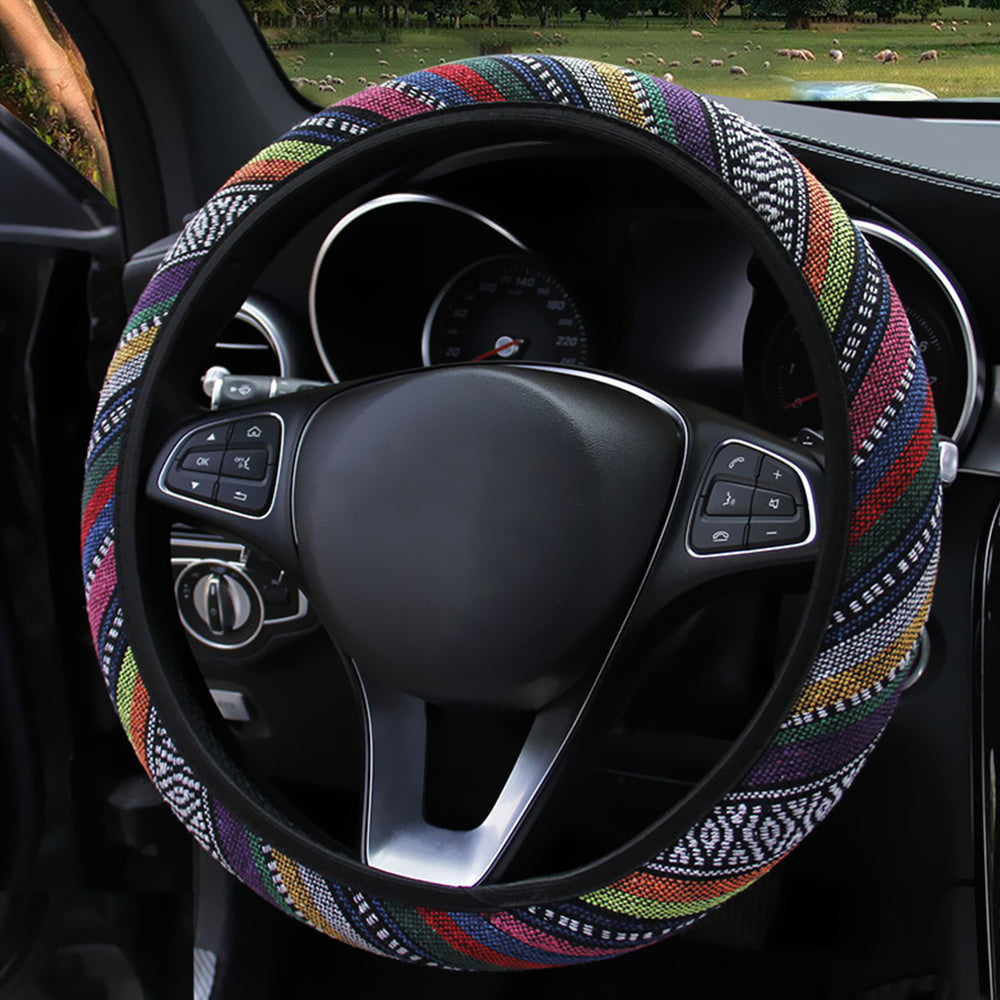 Elastic Microfiber Steering Wheel Cover for Women – Anti-Slip, Breathable, Universal 15” Fit Colorful Hamp Hemp