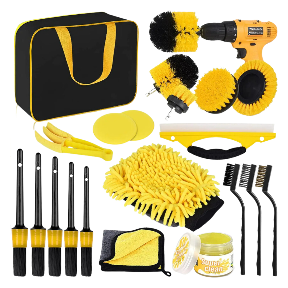 20-Piece Professional Car Detailing Kit | Drill Brush & Cleaning Set Yellow 30*25*13 Main_01