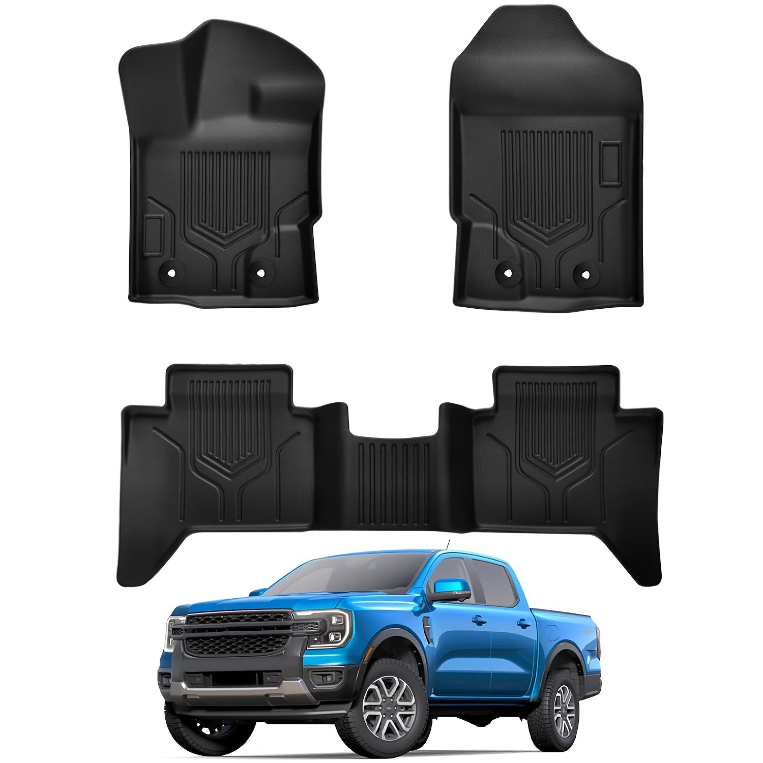 Ford Ranger 2019–2023 3D Laser-Fit All-Weather TPE Floor Mats (SuperCrew)