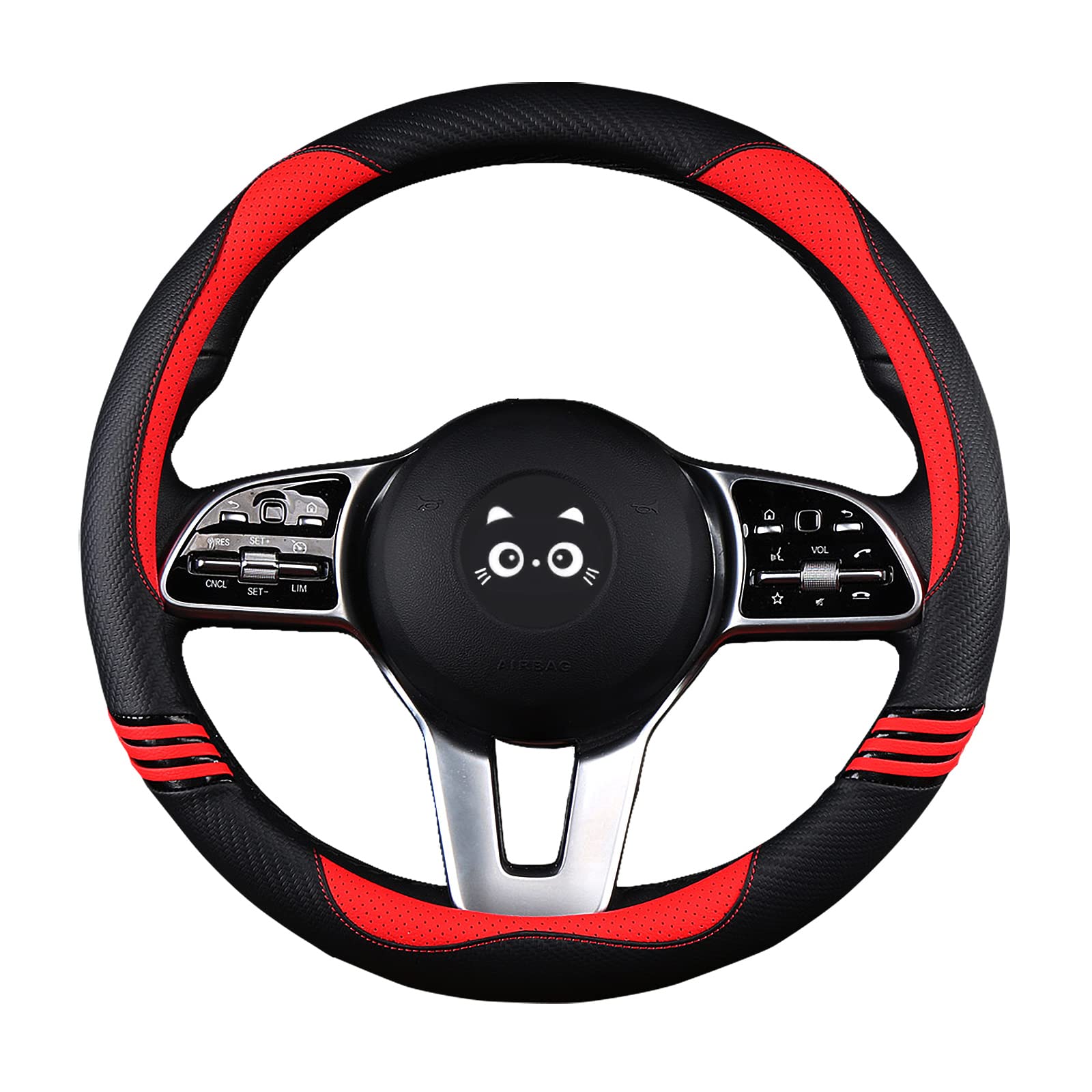 Carbon Fiber PU Leather Steering Wheel Cover Anti-Slip Universal Fit 14.5–15 Main_02