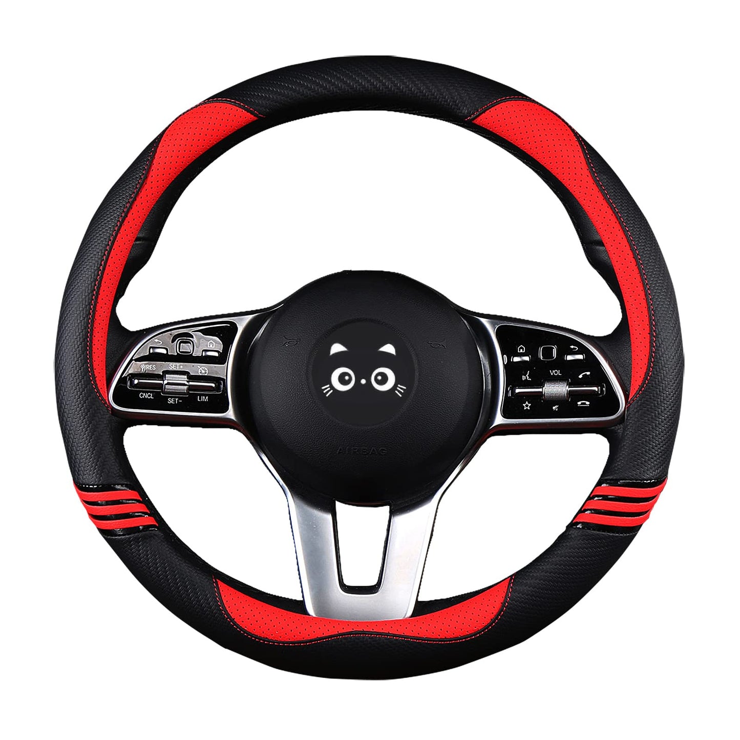 Carbon Fiber PU Leather Steering Wheel Cover Anti-Slip Universal Fit 14.5–15 Main_02