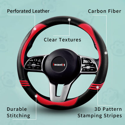 Carbon Fiber PU Leather Steering Wheel Cover Anti-Slip Universal Fit 14.5–15 Main_03