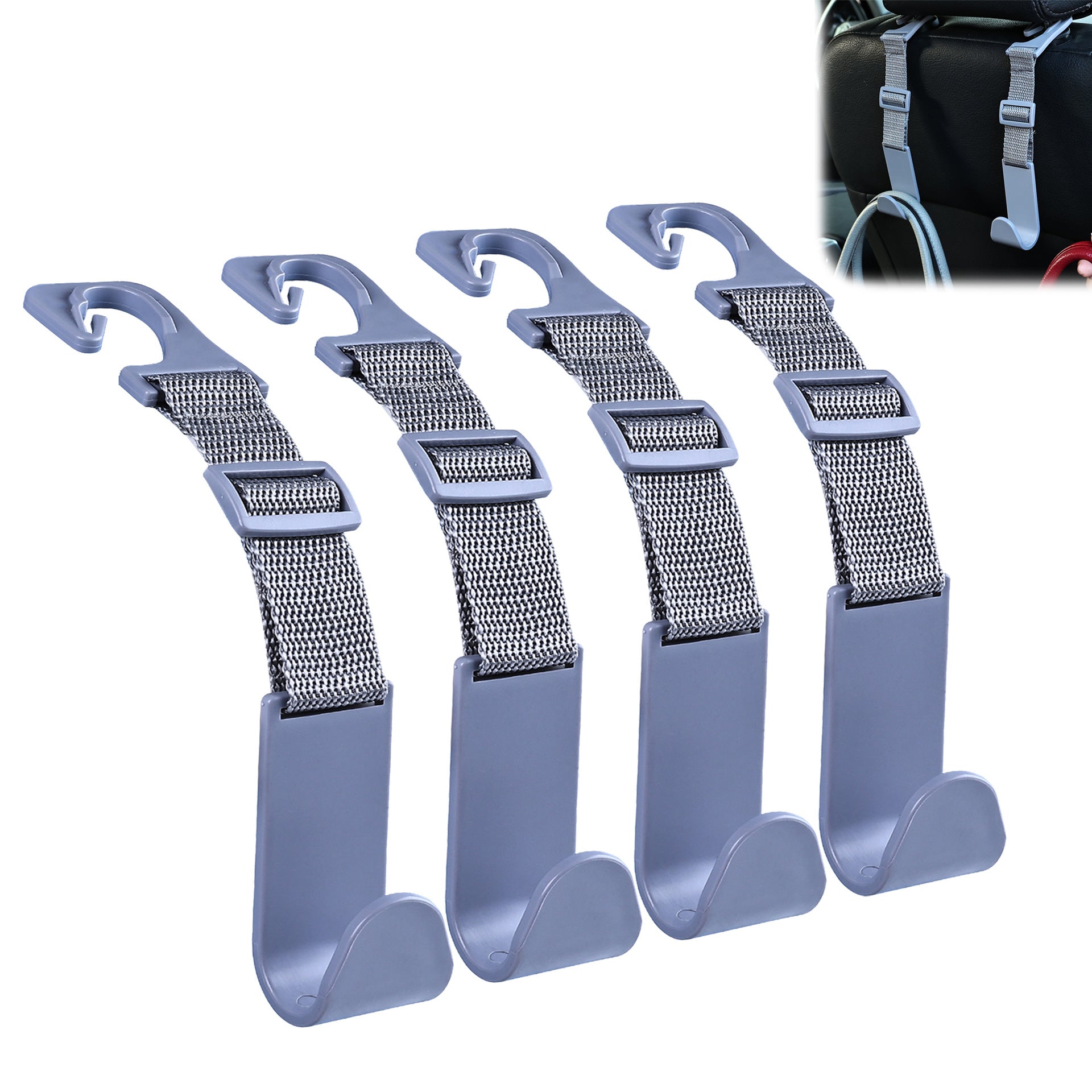 4-Pack Universal Car Headrest Hooks - Adjustable Seat Back Hanger for Bags & Purses Gray 1 box of 4 pieces O1CN017URAPu1MdoSwt7Jg4__2683071458-0-cib