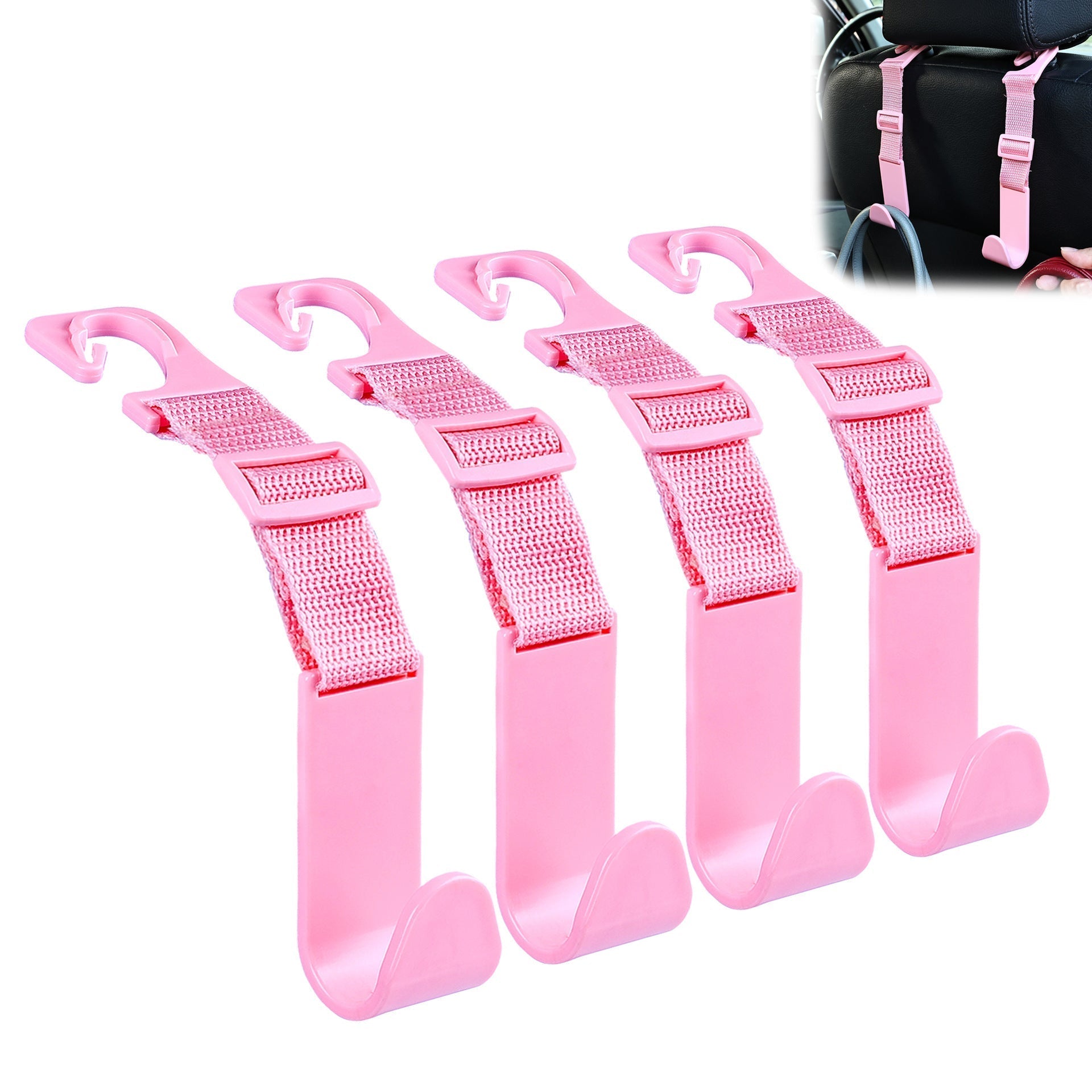 4-Pack Universal Car Headrest Hooks - Adjustable Seat Back Hanger for Bags & Purses Pink 1 box of 4 pieces O1CN01C441ax1MdoSt5VuYI__2683071458-0-cib