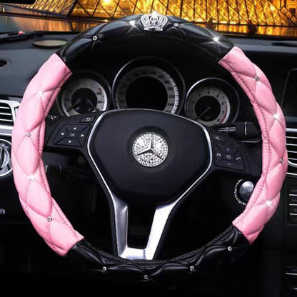 Luxury Diamond Crown Steering Wheel Cover | Bling Crystal Car Decor Black plus pink 38cm O1CN01Tt5PBo25tzE8i90ba__2756927585-0-cib