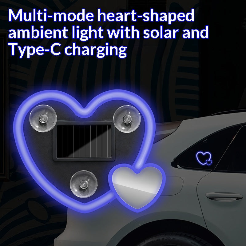 Solar-Powered Wireless Heart-Shaped LED Car Interior Neon Glow – Heart Atmosphere C-Pillar Light & Window Decoration