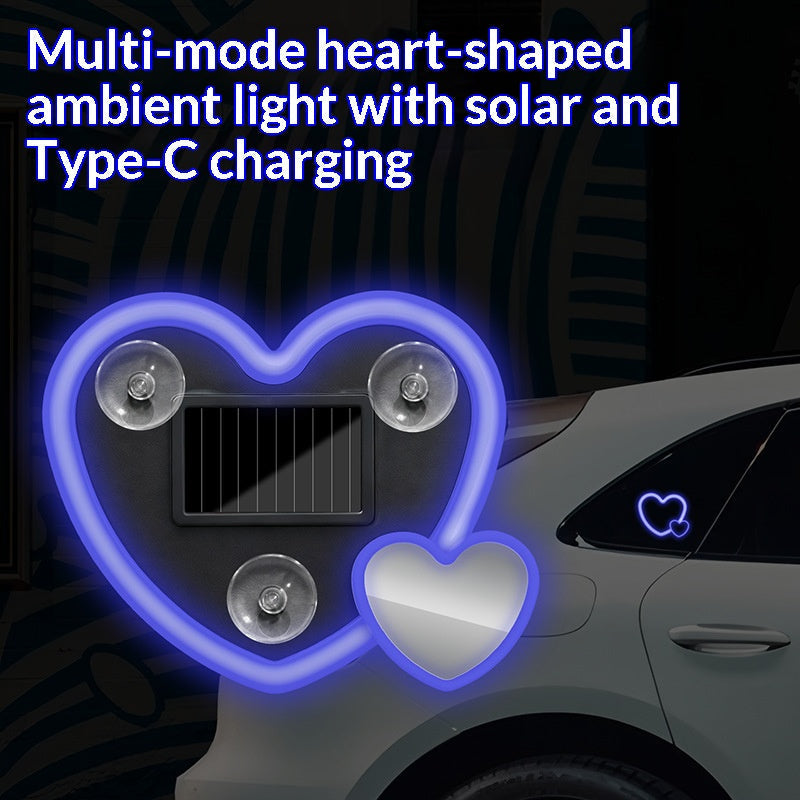 Solar-Powered Wireless Heart-Shaped LED Car Interior Neon Glow – Heart Atmosphere C-Pillar Light & Window Decoration