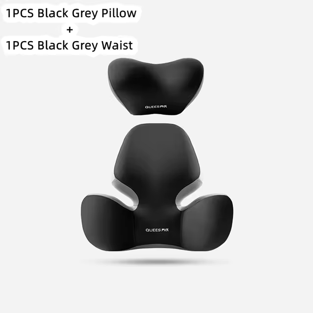 Black and gray pillow and waist product on a white background