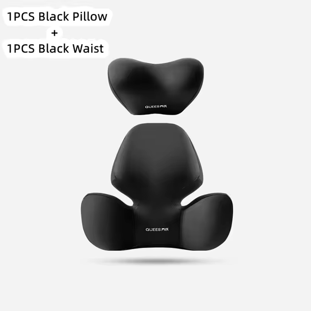 Black pillow and waist support product on a white background