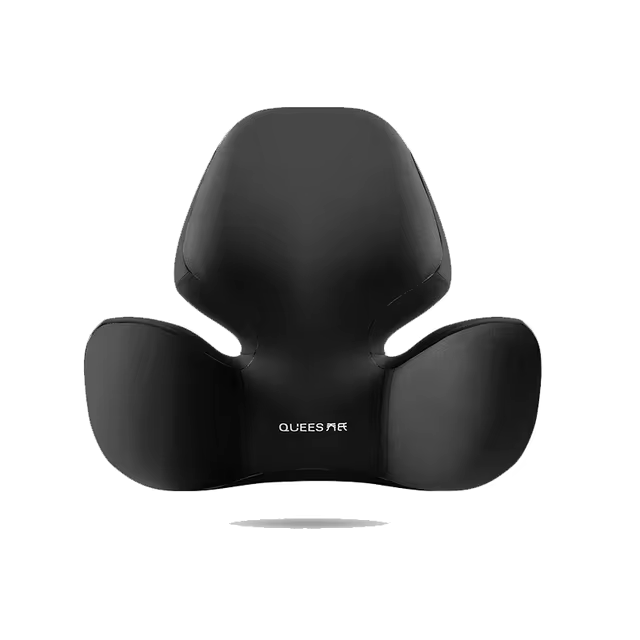 Black neck and shoulder massager with 'QUEES' branding on a white background