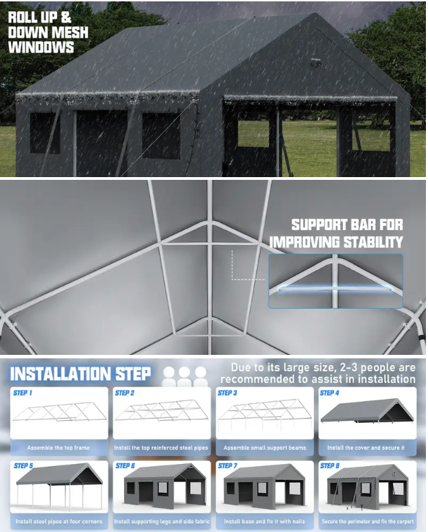 Carports Heavy Duty Carport Canopy with Side Roll Screenshot2024-08-16012924