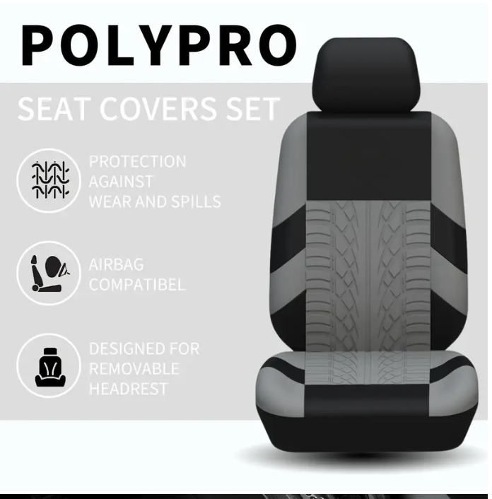 2 Premium Front Car Seat Covers with Removable Headrest Universal Fit