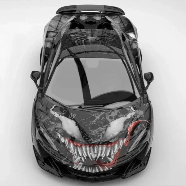 Car with a Venom-themed wrap on a white background