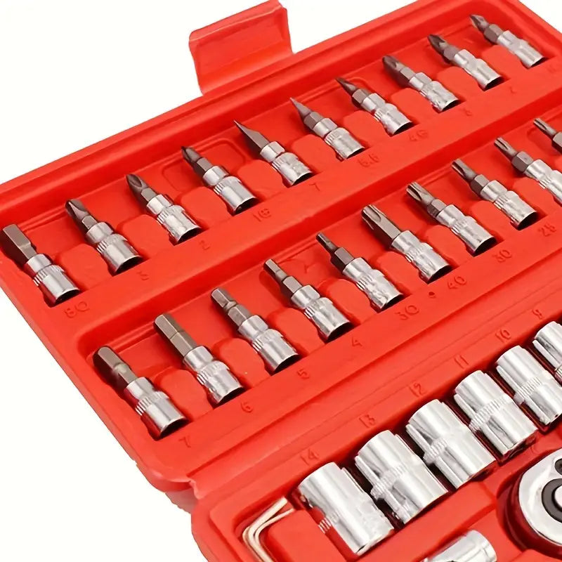46-Piece 1/4 Drive Socket Wrench Set - Tool Kit