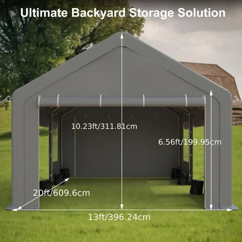 13x20ft Heavy Duty Carport, Portable Garage with 4 Roll-up Doors & 4 Ventilated Windows,