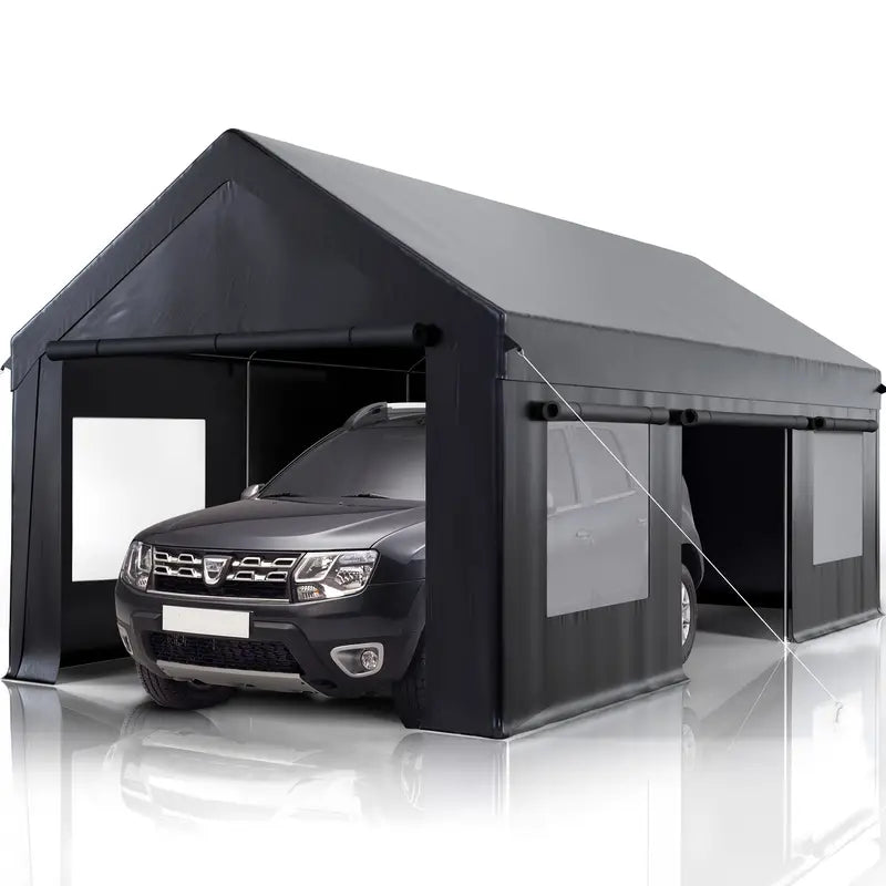 Heavy Duty 12' x 20' Portable Carport with Side Door and Roll-Up Windows